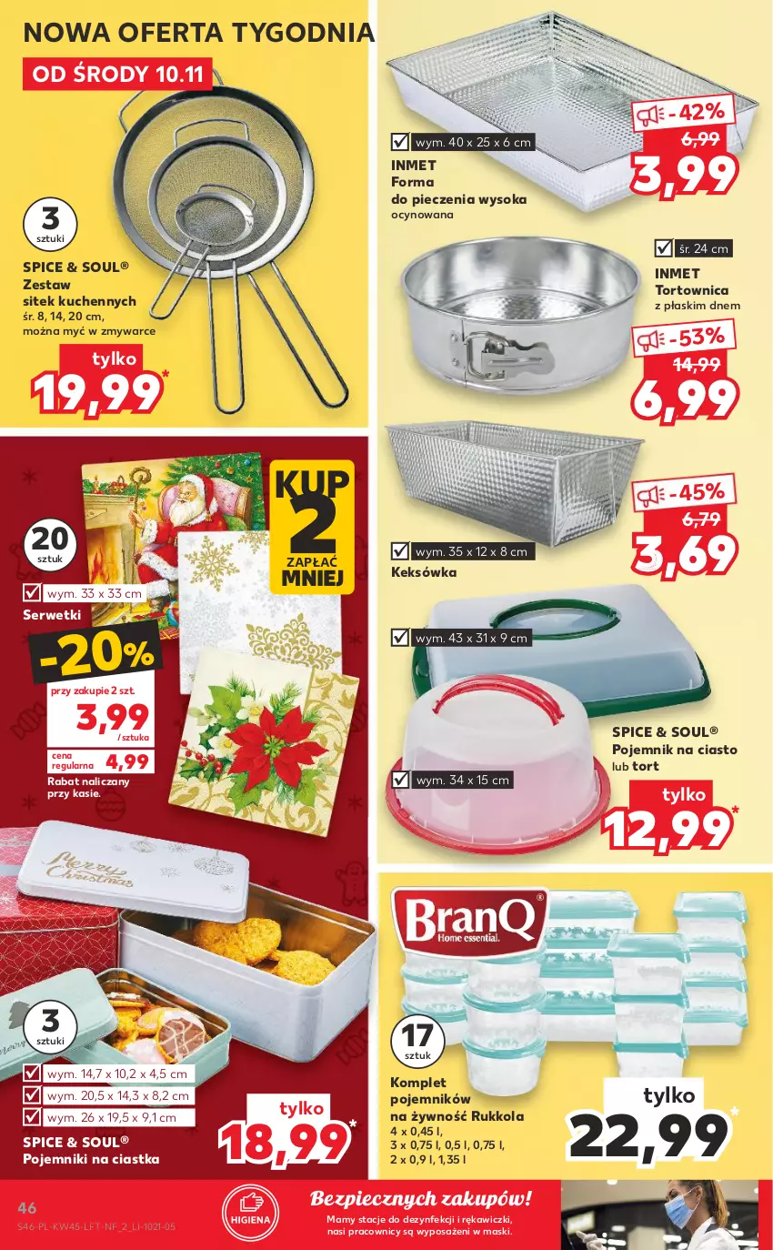 Gazetka promocyjna Kaufland - OFERTA TYGODNIA - ważna 10.11 do 17.11.2021 - strona 46 - produkty: Ciastka, Forma do pieczenia, Keksówka, Piec, Pojemnik, Pojemnik na ciasto, Ser, Serwetki, Sok, Tortownica, Zestaw sitek