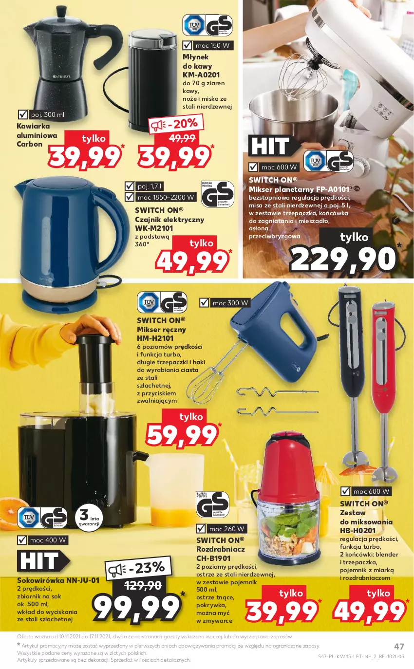 Gazetka promocyjna Kaufland - OFERTA TYGODNIA - ważna 10.11 do 17.11.2021 - strona 47 - produkty: Blender, Czajnik, Czajnik elektryczny, Gra, Kawiarka, Mieszadło, Mikser, Mikser ręczny, Miska, Młynek, Młynek do kawy, Noż, Pojemnik, Rozdrabniacz, Ser, Sok, Top, Trzepaczka