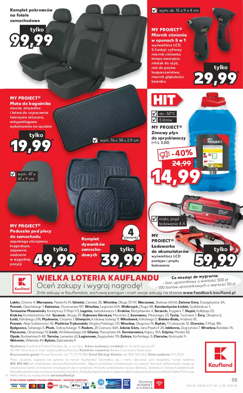 Gazetka promocyjna Kaufland - OFERTA TYGODNIA - ważna 10.11 do 17.11.2021 - strona 55 - produkty: Akumulator, Bieżnik, Dres, Dywan, Dywanik, Fa, Fotel, Gra, Inka, Lampa, Mata do bagażnika, Młot, Młotek, O Bag, Orka, Piec, Płyn do spryskiwaczy, Poduszka, Sos, Telefon, Top, Warka