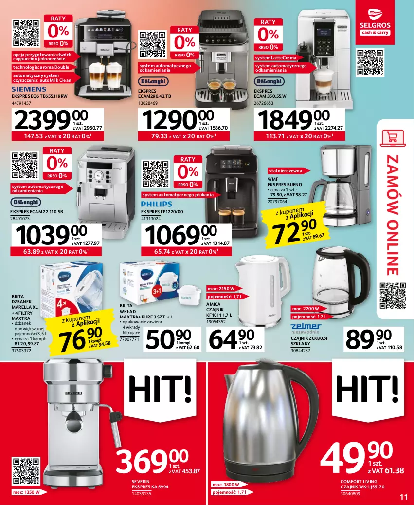 Gazetka promocyjna Selgros - Oferta przemysłowa - ważna 19.01 do 01.02.2023 - strona 11 - produkty: Amica, Brit, Brita, Cappuccino, Czajnik, Dzbanek, Pur