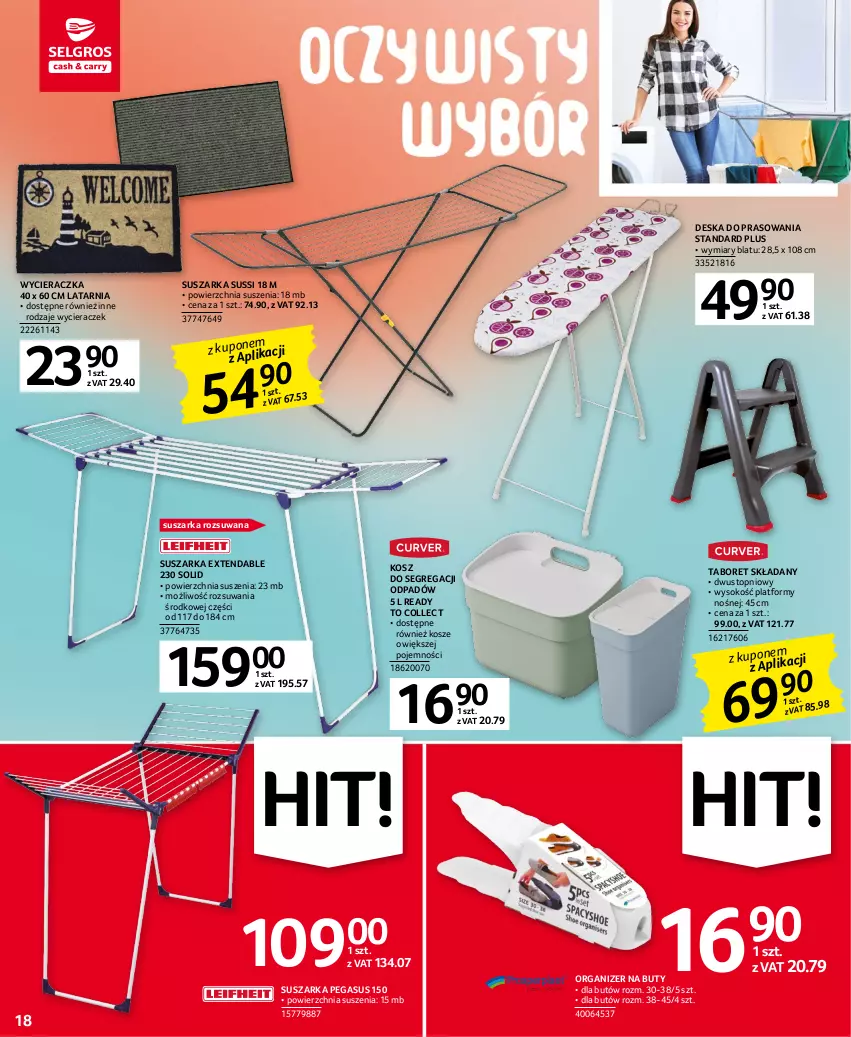 Gazetka promocyjna Selgros - Oferta przemysłowa - ważna 19.01 do 01.02.2023 - strona 18 - produkty: Asus, Buty, Deska do prasowania, Kosz, Latarnia, Organizer, Sok, Suszarka, Taboret, Taboret składany, Top, Wycieraczka