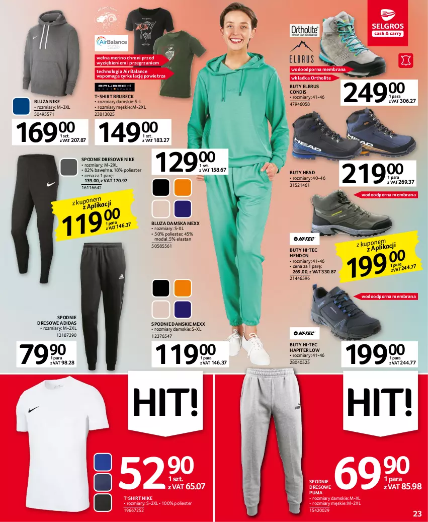 Gazetka promocyjna Selgros - Oferta przemysłowa - ważna 19.01 do 01.02.2023 - strona 23 - produkty: Adidas, Bluza, Buty, Dres, Hi-Tec, Mexx, Moda, Nike, Por, Puma, Spodnie, Spodnie dresowe, T-shirt, Wełna