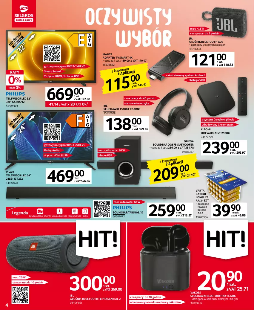 Gazetka promocyjna Selgros - Oferta przemysłowa - ważna 19.01 do 01.02.2023 - strona 4 - produkty: Głośnik, Głośnik bluetooth, Gra, JBL, Manta, Mikrofon, Por, Słuchawki, Słuchawki bluetooth, Soundbar, Subwoofer, Telewizor, Varta