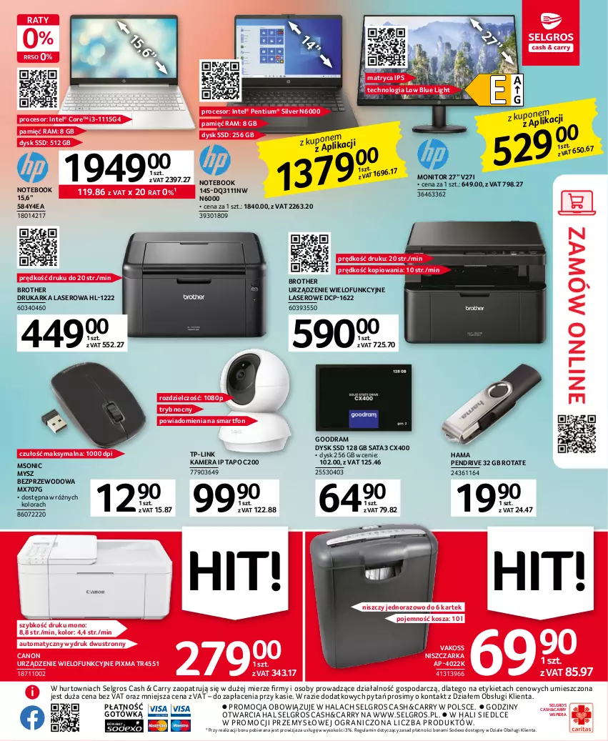 Gazetka promocyjna Selgros - Oferta przemysłowa - ważna 19.01 do 01.02.2023 - strona 7 - produkty: Brother, Canon, Drukarka, Gra, Hama, Intel, Kamera, Kosz, LG, Monitor, Mysz, Mysz bezprzewodowa, Niszczarka, Notebook, Pendrive, Pentium, Procesor, Ser, Smartfon, Sok, TP-Link, Urządzenie wielofunkcyjne