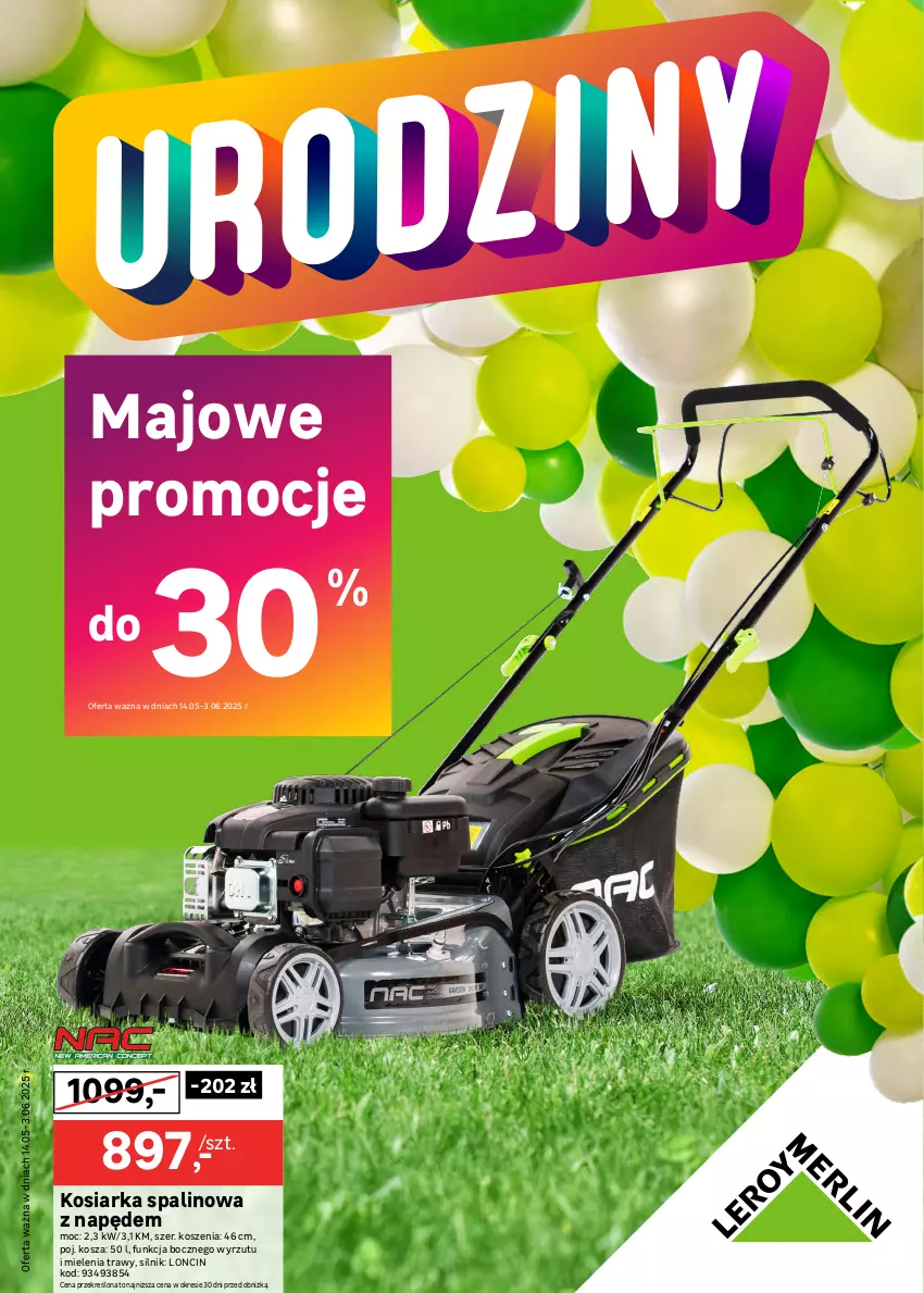 Gazetka promocyjna Leroy Merlin - Gazetka Leroy Merlin - ważna 14.05 do 03.06.2025 - strona 1 - produkty: Kosiarka, Kosiarka spalinowa z napędem, Kosz