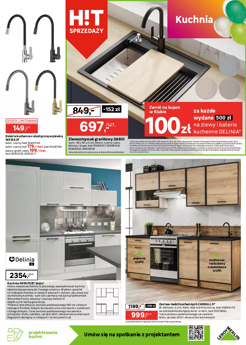 Gazetka promocyjna Leroy Merlin - Gazetka Leroy Merlin - ważna 14.05 do 03.06.2025 - strona 17 - produkty: Bateria, Bateria kuchenna, Gra, Korpusy, Kuchnia, Meble, Olej, Podkład, Por, Rama, Tran, Zestaw mebli kuchennych, Zlew, Zlewozmywak
