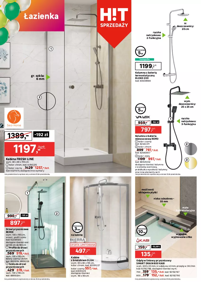 Gazetka promocyjna Leroy Merlin - Gazetka Leroy Merlin - ważna 14.05 do 03.06.2025 - strona 20 - produkty: Bateria, Bateria umywalkowa, Bell, Bella, Brodzik, Drzwi, Klej, LG, Lustro, Ser, Sitko, Sok, Szafka, Termos, Wanna