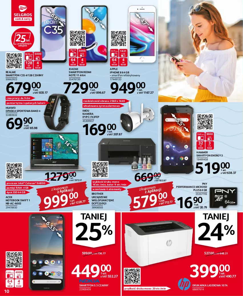 Gazetka promocyjna Selgros - Oferta przemysłowa - ważna 28.07 do 10.08.2022 - strona 10 - produkty: Acer, Brother, Drukarka, Fa, Huawei, Intel, IPhone 8, Kamera, Notebook, Obraz, Opaska, Por, Procesor, Redmi Note, Ser, Smartfon, Sport, Urządzenie wielofunkcyjne