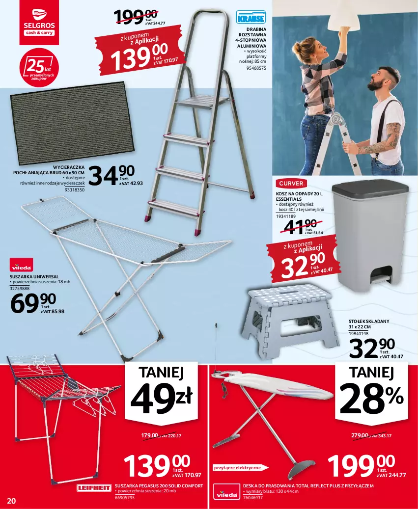 Gazetka promocyjna Selgros - Oferta przemysłowa - ważna 28.07 do 10.08.2022 - strona 20 - produkty: Asus, Deska do prasowania, Drabina, Kosz, Kosz na odpady, Sok, Stołek, Suszarka, Top, Wycieraczka