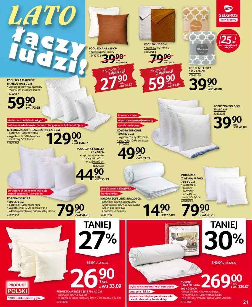 Gazetka promocyjna Selgros - Oferta przemysłowa - ważna 28.07 do 10.08.2022 - strona 21 - produkty: Koc, Kołdra, LG, Poduszka, Por, Top, Wełna