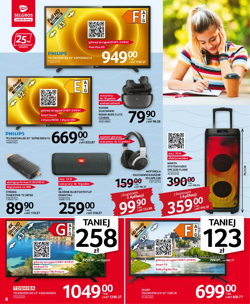 Gazetka promocyjna Selgros - Oferta przemysłowa - ważna 28.07 do 10.08.2022 - strona 8 - produkty: Android TV, Głośnik, Głośnik bluetooth, Gry, JBL, Manta, Motorola, Sharp, Słuchawki, Smart tv, Telewizor