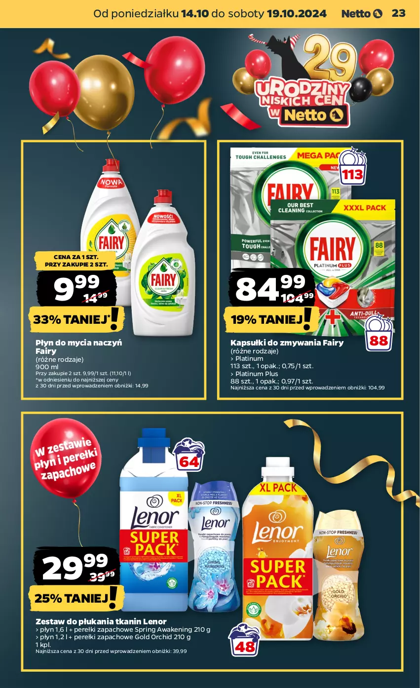 Gazetka promocyjna Netto - Artykuły spożywcze - ważna 14.10 do 19.10.2024 - strona 23 - produkty: Do mycia naczyń, Fa, Fairy, Lenor, Perełki zapachowe, Płyn do mycia, Płyn do mycia naczyń