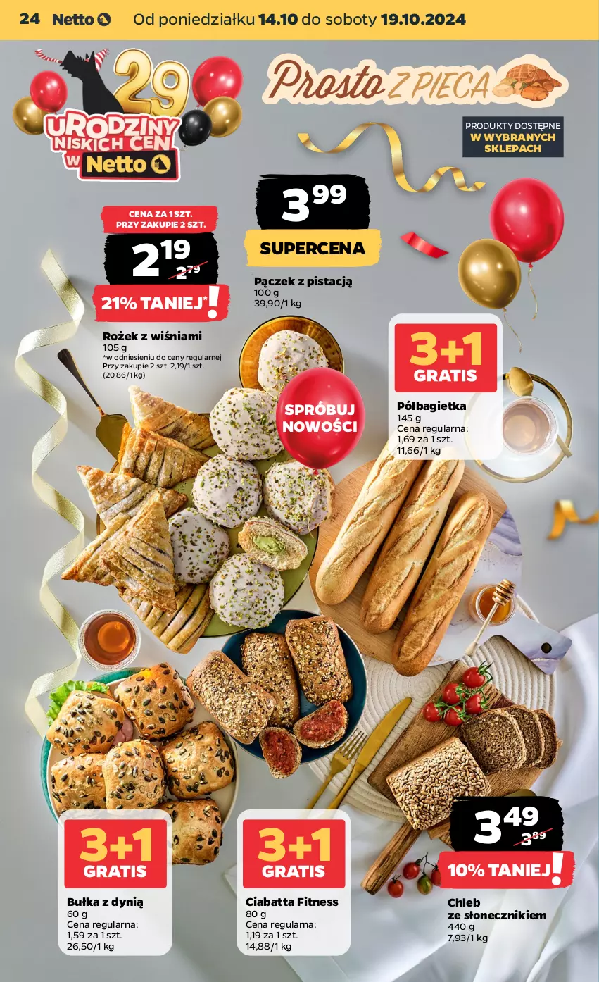 Gazetka promocyjna Netto - Artykuły spożywcze - ważna 14.10 do 19.10.2024 - strona 24 - produkty: Bagietka, Bułka, Chleb, Ciabatta, Dynią, Pączek, Półbagietka