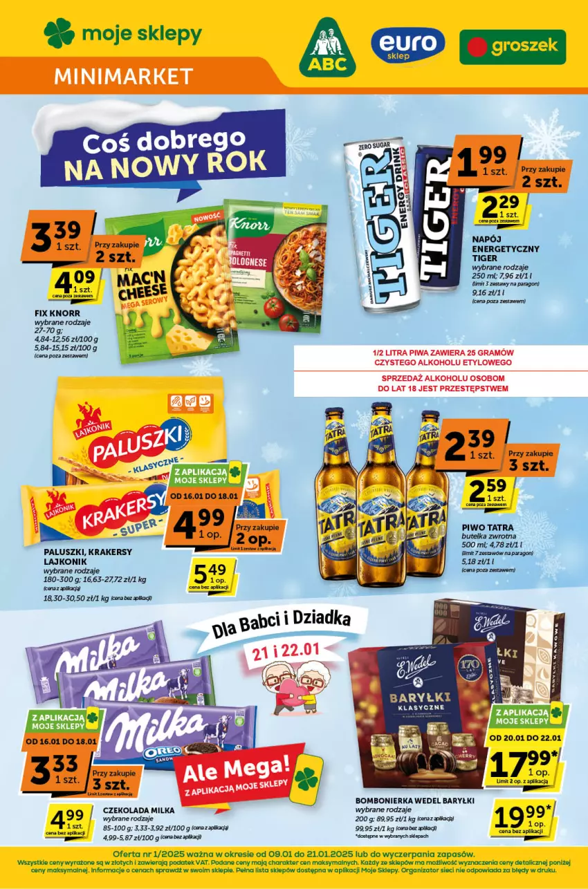 Gazetka promocyjna ABC - ważna 09.01 do 21.01.2025 - strona 1 - produkty: Baryłki, Czekolada, Fa, Krakersy, Lajkonik, Milka, Piwo, Por, Tatra