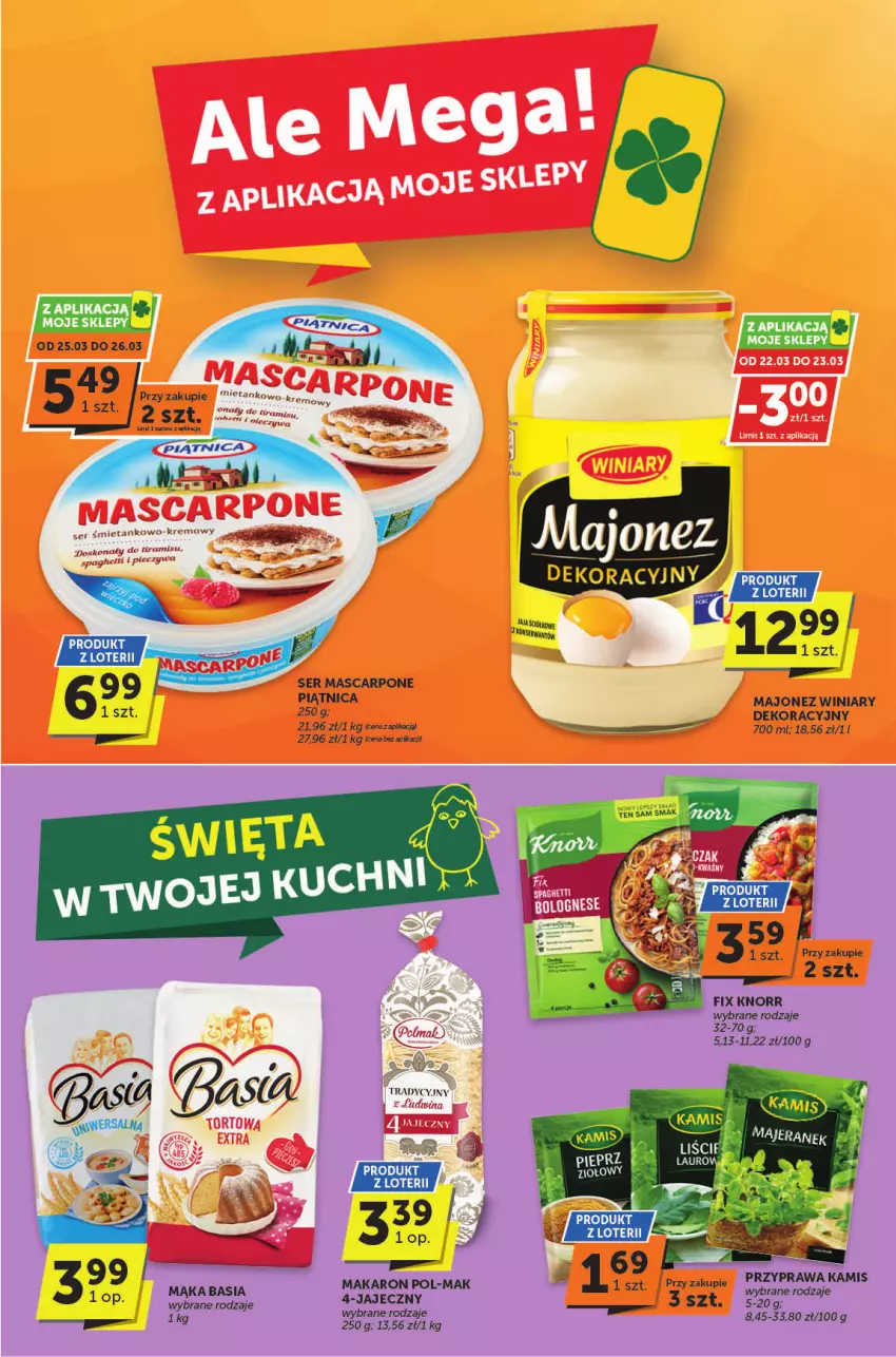 Gazetka promocyjna ABC - ważna 21.03 do 02.04.2024 - strona 3 - produkty: Basia, Kamis, Knorr, Majonez, Mąka, Makaron, Mascarpone, Piątnica, Ser, Winiary