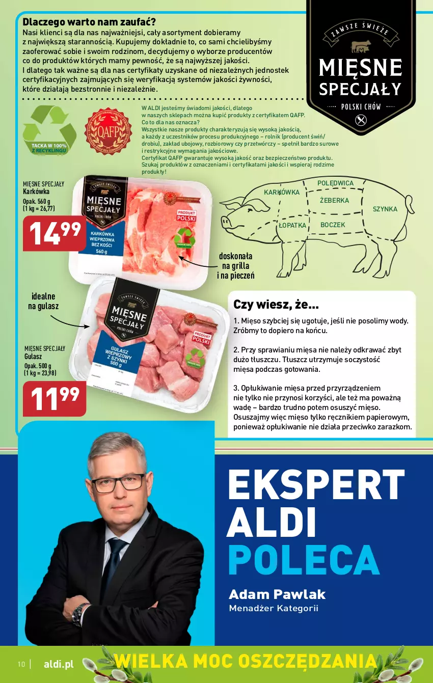 Gazetka promocyjna Aldi - Pełen katalog - ważna 03.04 do 08.04.2023 - strona 10 - produkty: Boczek, Fa, Grill, Mięsne specjały, Mięso, Papier, Piec, Polędwica, Ręcznik, Rolnik, Sok, Stek, Szynka