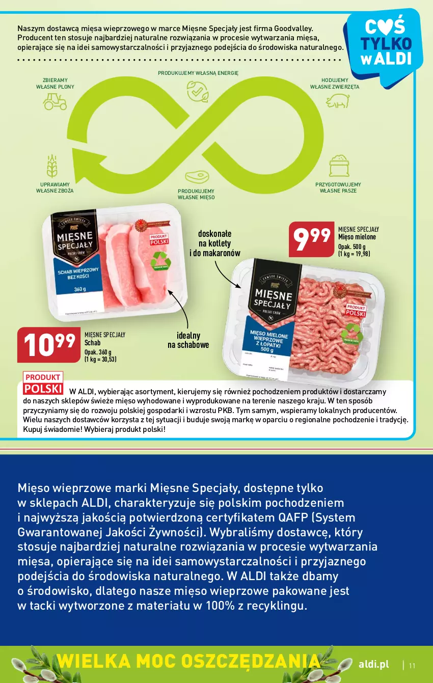 Gazetka promocyjna Aldi - Pełen katalog - ważna 03.04 do 08.04.2023 - strona 11 - produkty: Kotlet, Makaron, Mięsne specjały, Mięso, Mięso mielone, Mięso wieprzowe, O nas, Zwierzęta