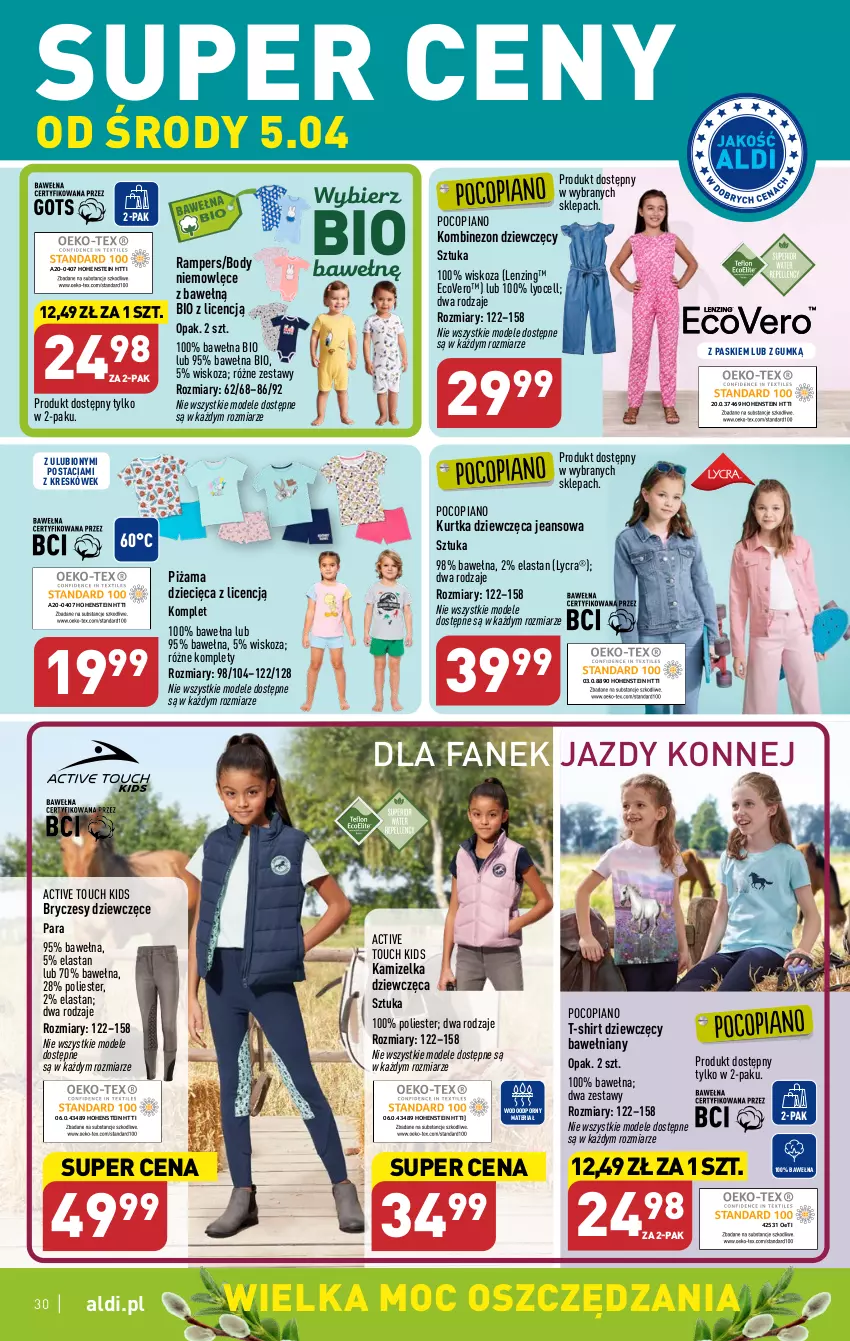 Gazetka promocyjna Aldi - Pełen katalog - ważna 03.04 do 08.04.2023 - strona 30 - produkty: Body, Dzieci, Fa, Kamizelka, Kombinezon, Kurtka, Piżama, Pocopiano, Por, T-shirt, Wełna