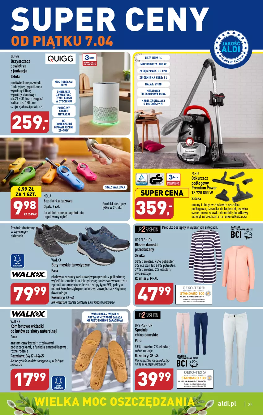 Gazetka promocyjna Aldi - Pełen katalog - ważna 03.04 do 08.04.2023 - strona 35 - produkty: Atomic, Blezer damski, Buty, Fa, Oczyszczacz powietrza, Odkurzacz, Rura, Spodnie, Szczotka, Teleskop, Top, Wełna, Wkładki, Zapalarka