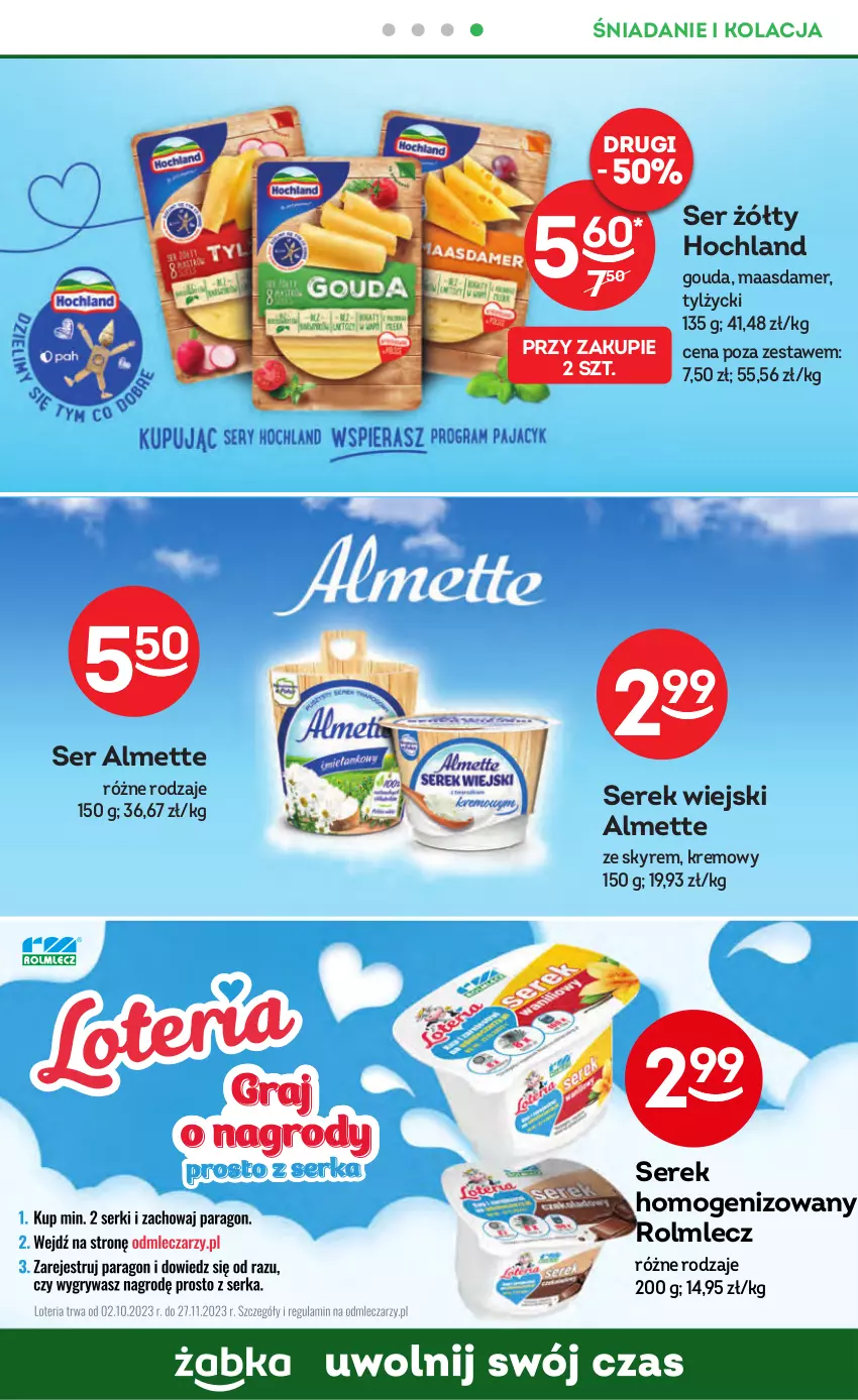 Gazetka promocyjna Żabka - ważna 25.10 do 07.11.2023 - strona 37 - produkty: Almette, Gouda, Hochland, Maasdam, Rolmlecz, Ser, Serek, Serek homogenizowany, Serek wiejski