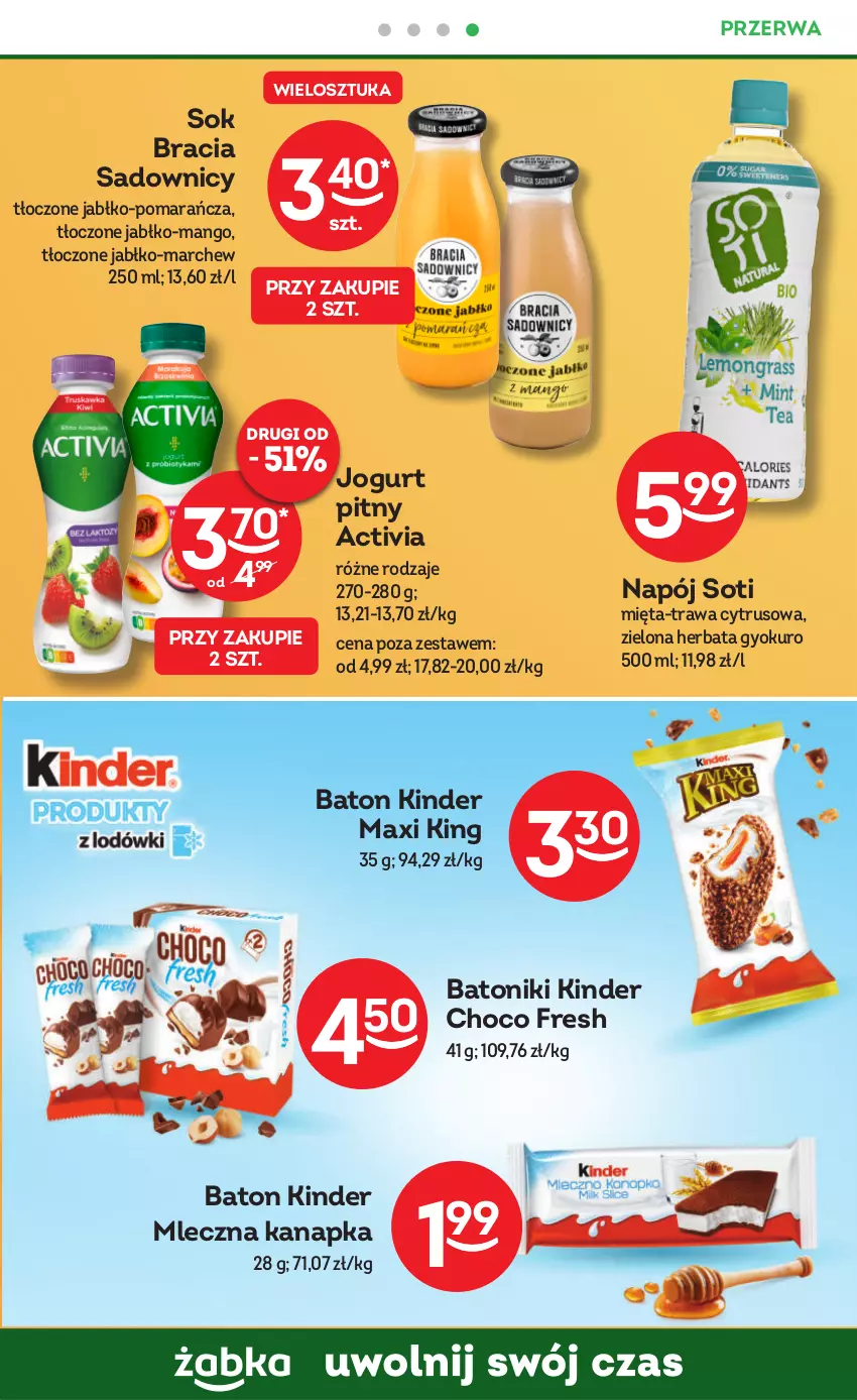 Gazetka promocyjna Żabka - ważna 25.10 do 07.11.2023 - strona 41 - produkty: Activia, Baton, Herbata, Jogurt, Jogurt pitny, Kinder, Mango, Mięta, Mleczna kanapka, Napój, Sok, Tonik