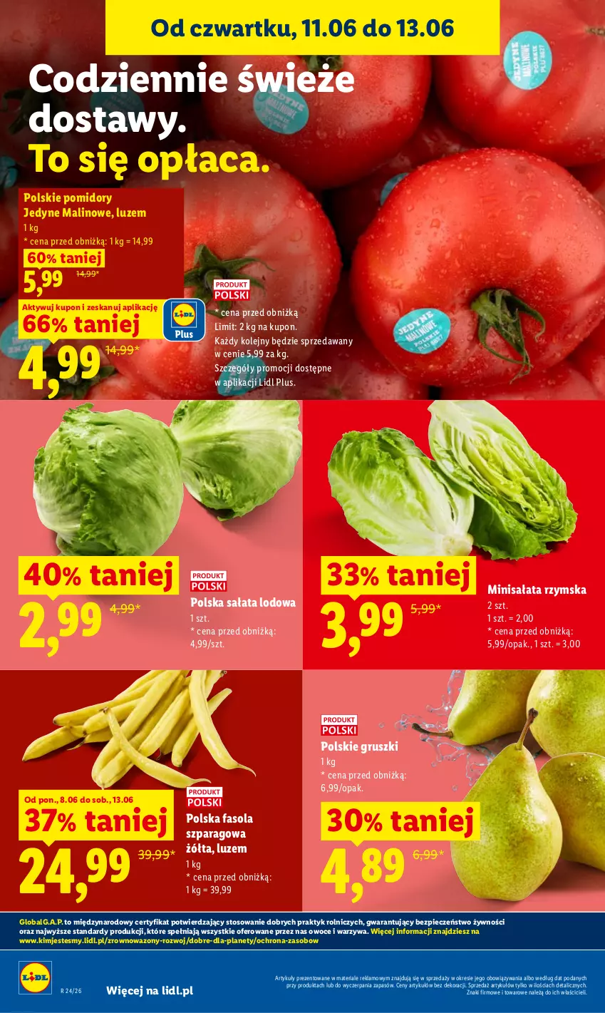 Gazetka promocyjna Lidl - Gazetka ważna od 11.06 do 13.06 - ważna 11.06 do 13.06.2026 - strona 46 - produkty: Fa, Fasola, Fasola szparagowa, Gruszki, LG, Olej, Owoce, Piec, Pomidory, Sałat, Sałata lodowa, Warzywa, Wazon