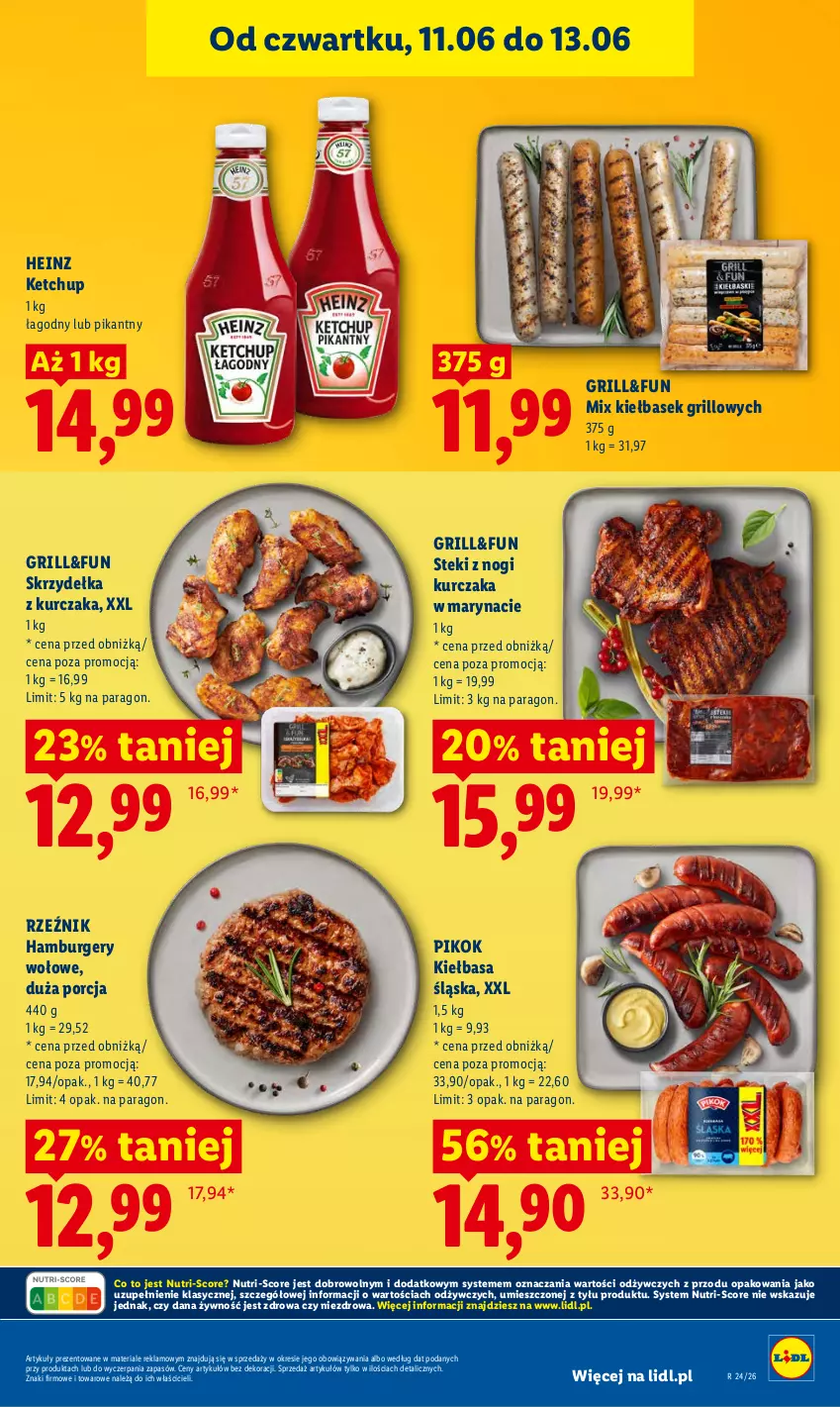 Gazetka promocyjna Lidl - Gazetka ważna od 11.06 do 13.06 - ważna 11.06 do 13.06.2026 - strona 49 - produkty: Burger, Grill, Hamburger, Heinz, Ketchup, Kiełbasa, Kiełbasa śląska, Kurczak, PIKOK, Por, Skrzydełka z kurczaka, Stek