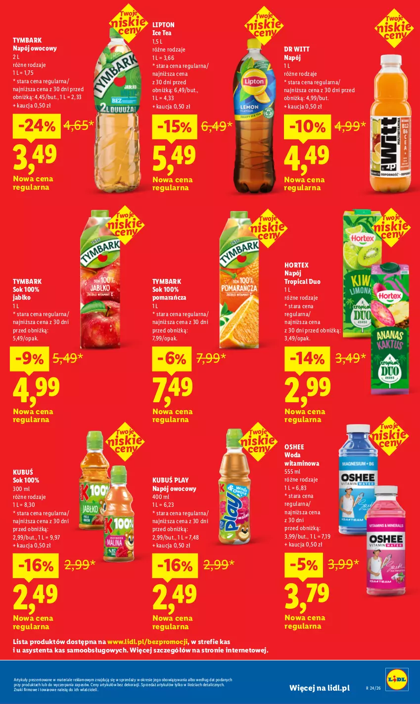 Gazetka promocyjna Lidl - Gazetka ważna od 11.06 do 13.06 - ważna 11.06 do 13.06.2026 - strona 5 - produkty: Hortex, Ice tea, Kubuś, Lipton, Napój, Oshee, Sok, Tropical, Tymbark, Woda