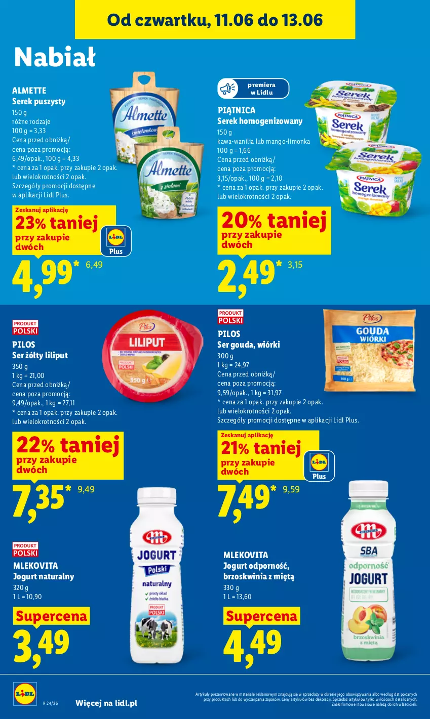 Gazetka promocyjna Lidl - Gazetka ważna od 11.06 do 13.06 - ważna 11.06 do 13.06.2026 - strona 56 - produkty: Almette, Gouda, Jogurt, Jogurt naturalny, Kawa, Limonka, Mango, Mleko, Mlekovita, Piątnica, Pilos, Por, Ser, Serek, Serek homogenizowany, Serek puszysty