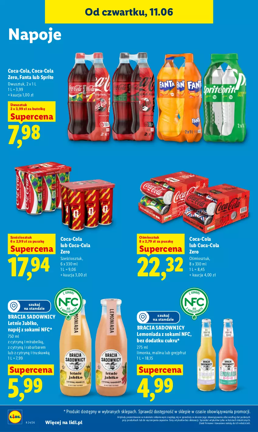Gazetka promocyjna Lidl - Gazetka ważna od 11.06 do 13.06 - ważna 11.06 do 13.06.2026 - strona 76 - produkty: Coca-Cola, Fa, Fanta, Grejpfrut, Lemoniada, Limonka, Napój, Napoje, Sok, Sprite