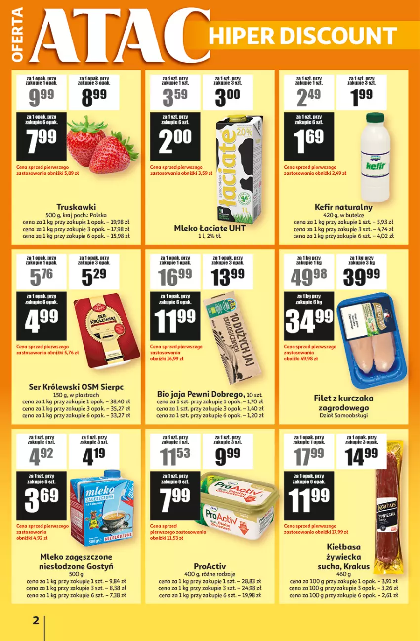 Gazetka promocyjna Auchan - Gazetka ATAC Hiper Discount - ważna 11.06 do 24.06.2026 - strona 2 - produkty: Jaja, Kefir, Kefir naturalny, Kiełbasa, Krakus, Królewski, Kurczak, Mleko, Mleko zagęszczone, Ser, Truskawki