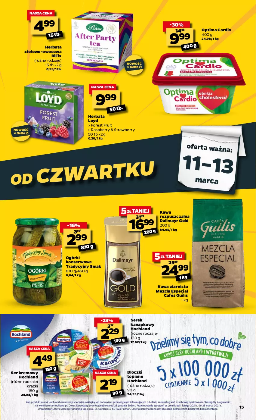 Gazetka promocyjna Netto - Oferta tygodnia - ważna 08.03 do 13.03.2021 - strona 15 - produkty: Dallmayr, Herbata, Hochland, Kawa, Kawa rozpuszczalna, Kawa ziarnista, Loyd, Ogórki konserwowe, Optima, Optima Cardio, Ser, Serek, Serek kanapkowy, Top