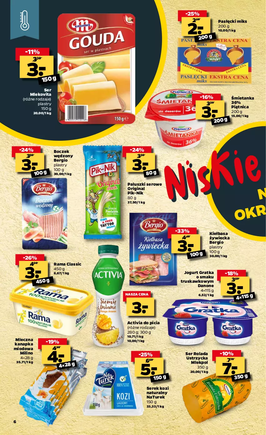 Gazetka promocyjna Netto - Oferta tygodnia - ważna 08.03 do 13.03.2021 - strona 6 - produkty: Activia, Boczek, Danone, Gin, Gra, Jogurt, Kiełbasa, Mleczna kanapka, Mleko, Mlekovita, NaTurek, Piątnica, Rama, Rolada, Rolada Ustrzycka, Ser, Serek