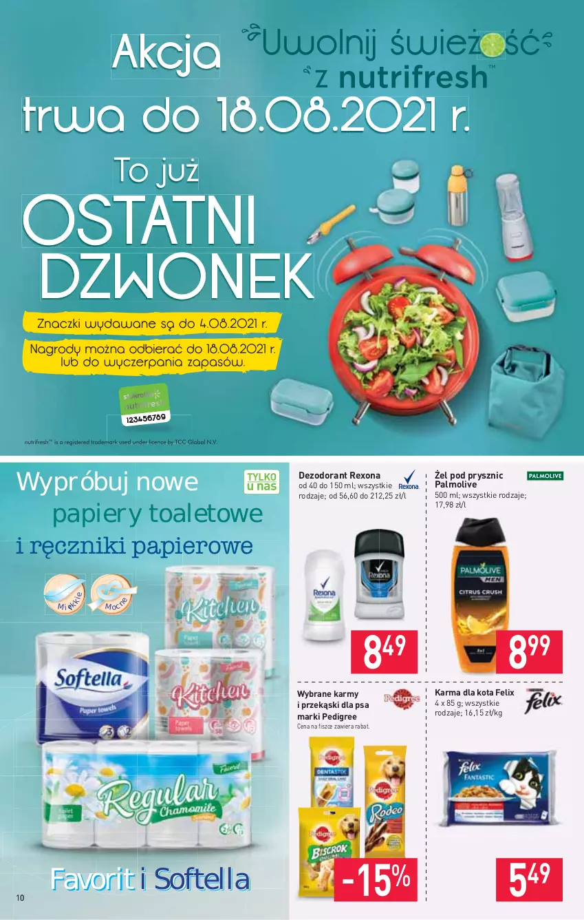 Gazetka promocyjna Stokrotka - Market - ważna 05.08 do 11.08.2021 - strona 10 - produkty: Dezodorant, Fa, Felix, Palmolive, Papier, Pedigree, Przekąski dla psa, Rexona