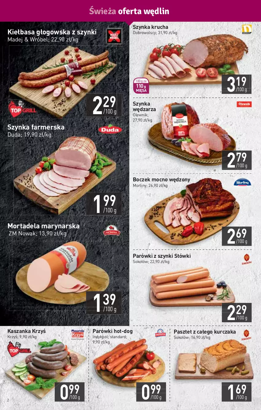 Gazetka promocyjna Stokrotka - Market - ważna 05.08 do 11.08.2021 - strona 2 - produkty: Boczek, Duda, Fa, HP, Kasza, Kaszanka, Kiełbasa, Kiełbasa głogowska, Kurczak, Morliny, NOWAK, Olewnik, Parówki, Parówki z szynki, Pasztet, Sok, Sokołów, Szynka, Szynka farmerska