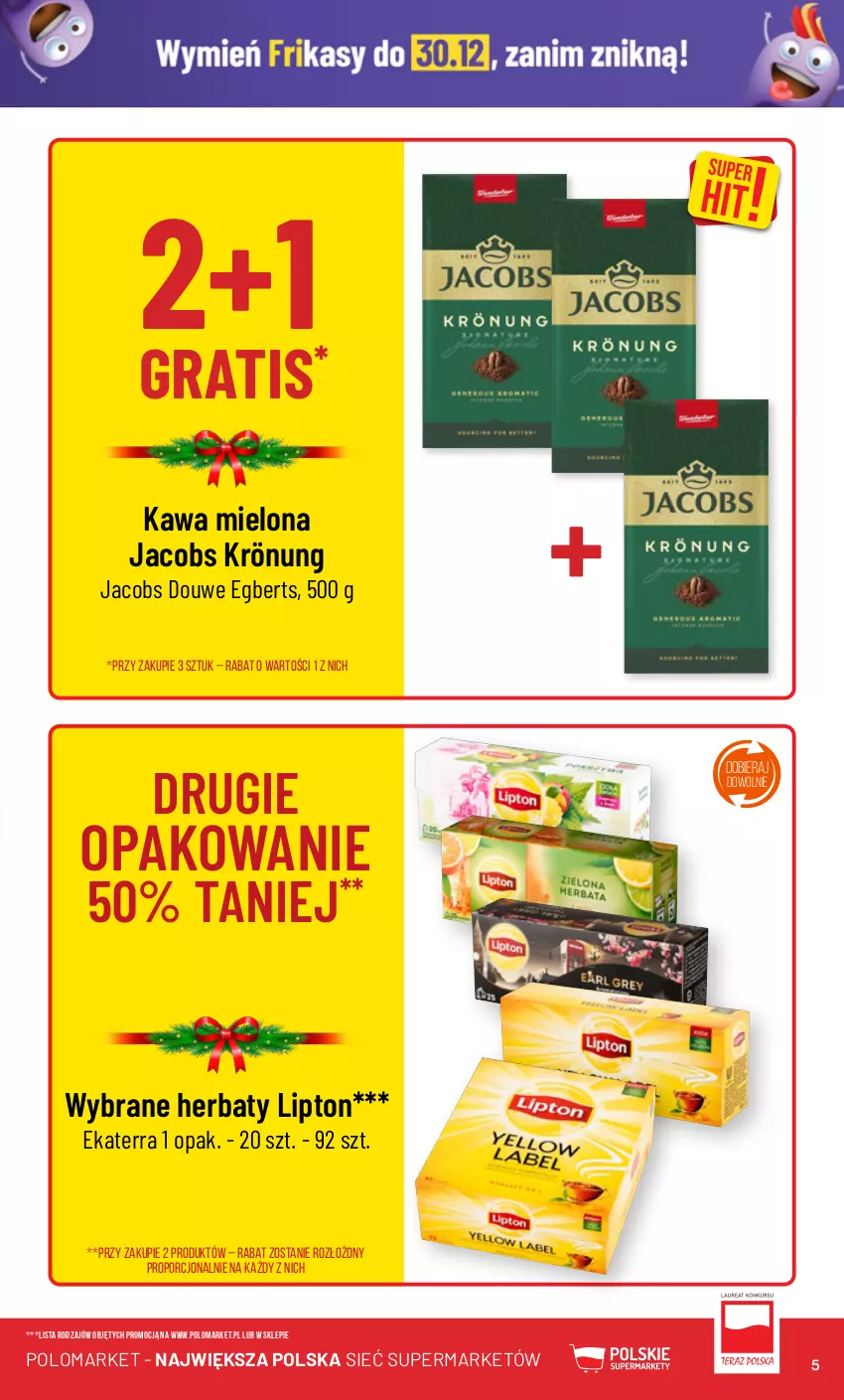 Gazetka promocyjna PoloMarket - Gazetka pomocyjna - ważna 20.12 do 23.12.2023 - strona 5 - produkty: Gra, Jacobs, Jacobs Krönung, Kawa, Kawa mielona, Lipton, Por