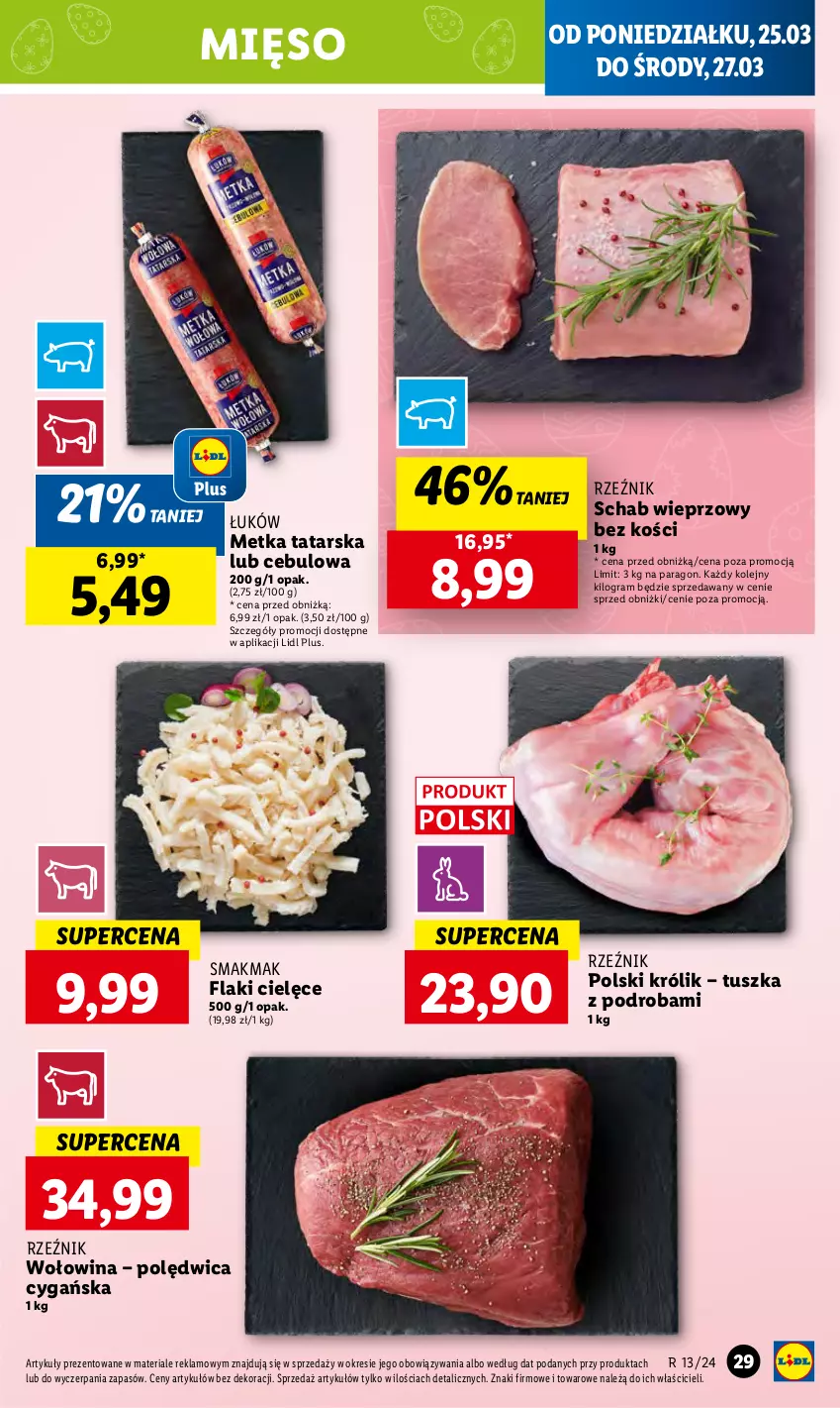 Gazetka promocyjna Lidl - GAZETKA - ważna 25.03 do 27.03.2024 - strona 33 - produkty: Flaki, Gra, Królik, Metka tatarska, Mięso, Olej, Polędwica, Schab wieprzowy, Tusz, Wołowina