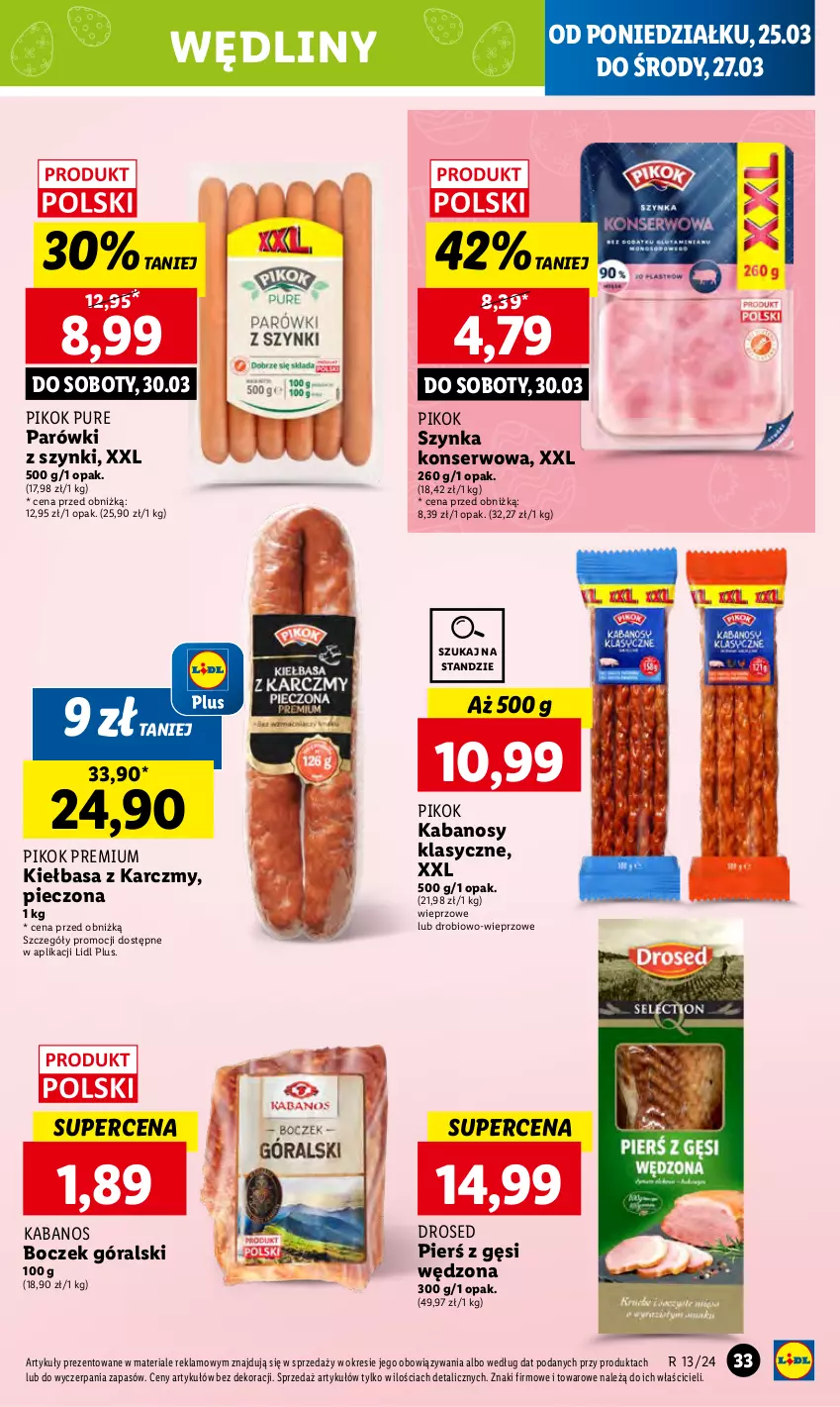 Gazetka promocyjna Lidl - GAZETKA - ważna 25.03 do 27.03.2024 - strona 37 - produkty: Boczek, Kabanos, Kiełbasa, Parówki, Parówki z szynki, Piec, PIKOK, Pur, Ser, Szynka, Szynka konserwowa