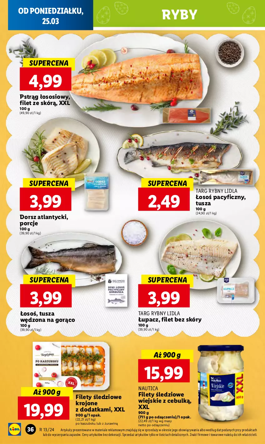 Gazetka promocyjna Lidl - GAZETKA - ważna 25.03 do 27.03.2024 - strona 40 - produkty: Dorsz, Por, Pstrąg, Pstrąg łososiowy, Sos, Tusz