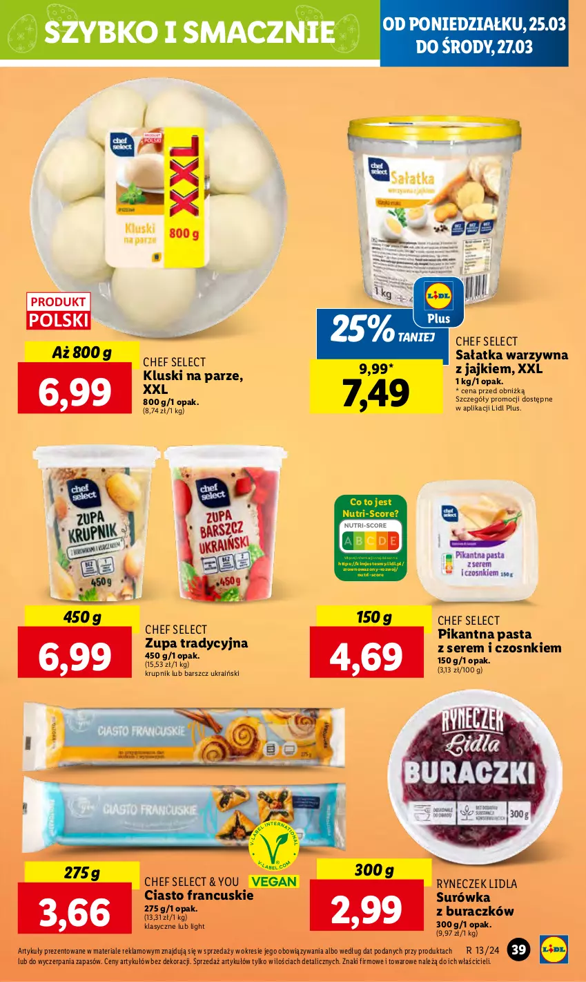 Gazetka promocyjna Lidl - GAZETKA - ważna 25.03 do 27.03.2024 - strona 43 - produkty: Ciasto francuskie, Kluski na parze, Krupnik, Sałat, Sałatka, Sałatka warzywna, Ser, Surówka, Wazon, Zupa