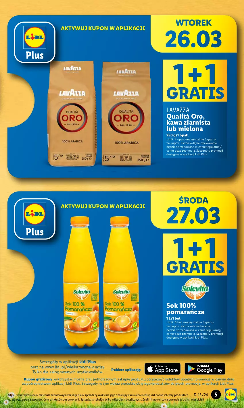 Gazetka promocyjna Lidl - GAZETKA - ważna 25.03 do 27.03.2024 - strona 5 - produkty: Gra, Kawa, Kawa ziarnista, Lavazza, Olej, Prześcieradło, Sok