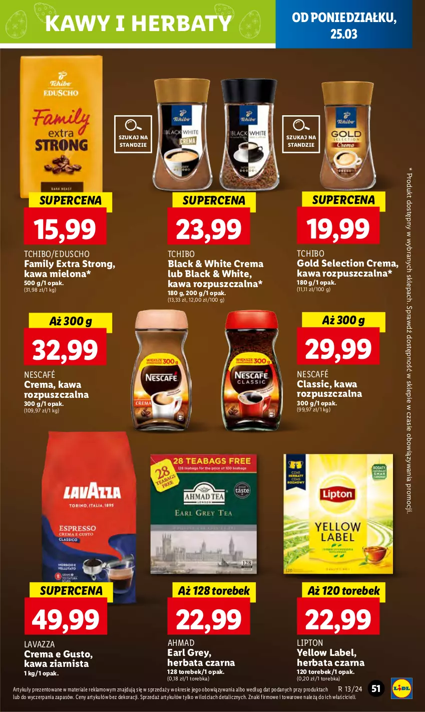 Gazetka promocyjna Lidl - GAZETKA - ważna 25.03 do 27.03.2024 - strona 55 - produkty: Earl Grey, Fa, Herbata, Herbata czarna, Kawa, Kawa mielona, Kawa rozpuszczalna, Kawa ziarnista, Lack, Lavazza, Lipton, Nescafé, Tchibo, Torebka