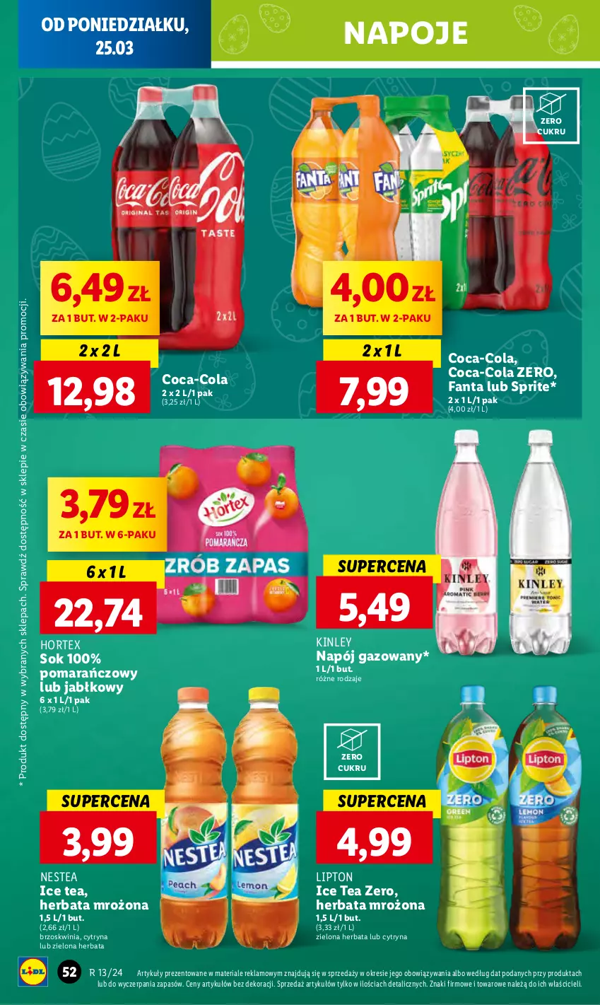 Gazetka promocyjna Lidl - GAZETKA - ważna 25.03 do 27.03.2024 - strona 56 - produkty: Coca-Cola, Fa, Fanta, Herbata, Hortex, Ice tea, Lipton, Napój, Napój gazowany, Napoje, Nestea, Sok, Sprite