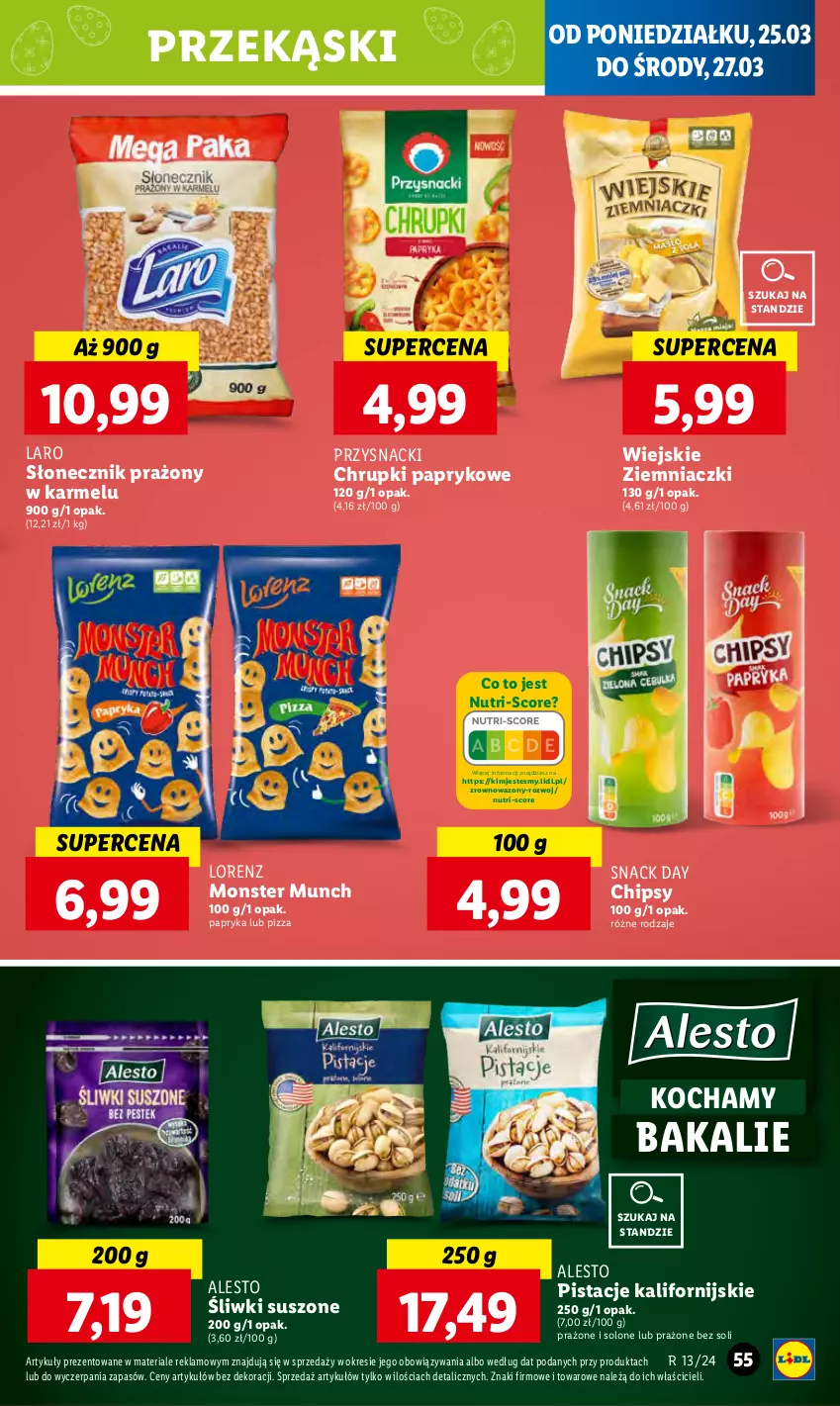 Gazetka promocyjna Lidl - GAZETKA - ważna 25.03 do 27.03.2024 - strona 59 - produkty: Chipsy, Chrupki, Koc, Lorenz, Monster Munch, Papryka, Pistacje, Pizza, Przysnacki, Słonecznik prażony, Wazon