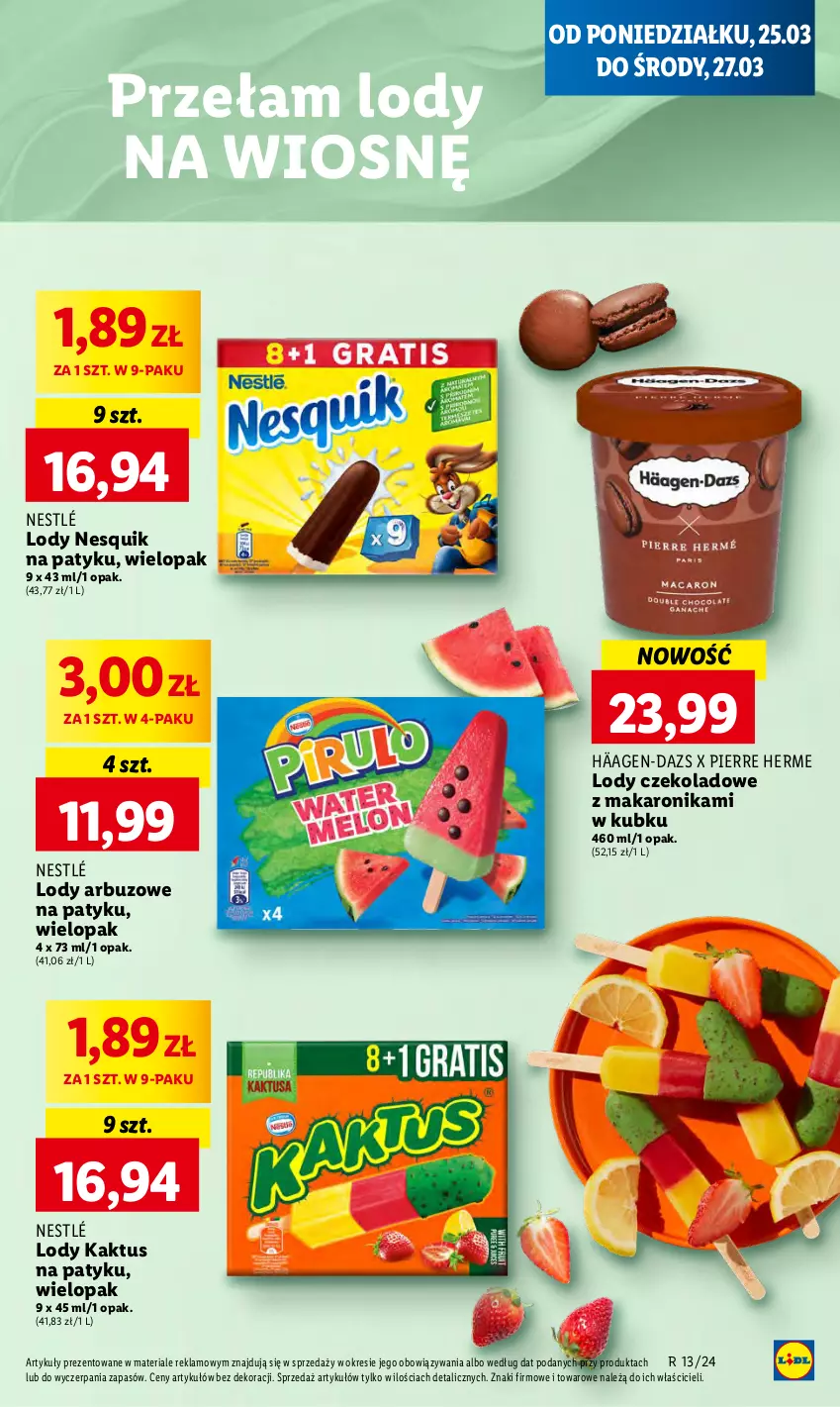 Gazetka promocyjna Lidl - GAZETKA - ważna 25.03 do 27.03.2024 - strona 63 - produkty: Arbuz, Kaktus, Lody, Makaron, Nesquik, Nestlé