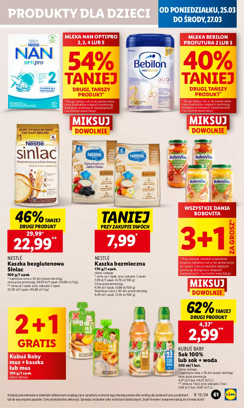 Gazetka promocyjna Lidl - GAZETKA - ważna 25.03 do 27.03.2024 - strona 71 - produkty: BEBILON, BoboVita, Dzieci, Gra, Kubuś, Mus, NAN Optipro, Nestlé, Sinlac, Sok, Woda