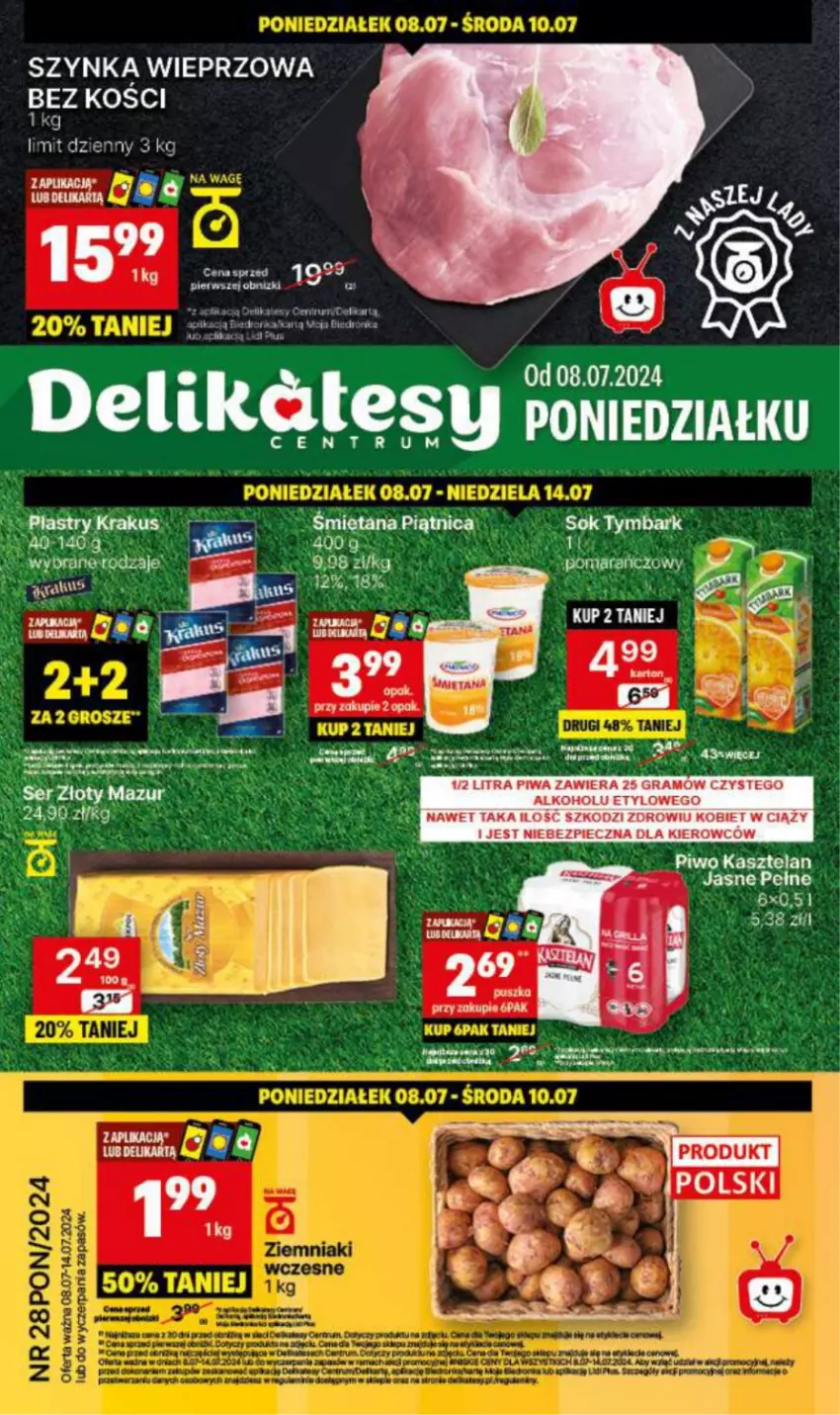 Gazetka promocyjna Delikatesy Centrum - NOWA GAZETKA Delikatesy Centrum od 8 lipca! 8-14.07.2024 - ważna 08.07 do 14.07.2024 - strona 1 - produkty: Fa, Gra, Kasztelan, Orka, Piątnica, Piec, Piwa, Piwo, Rum, Szynka, Szynka wieprzowa, Złoty Mazur