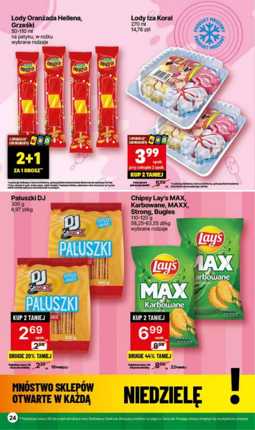 Gazetka promocyjna Delikatesy Centrum - NOWA GAZETKA Delikatesy Centrum od 8 lipca! 8-14.07.2024 - ważna 08.07 do 14.07.2024 - strona 24 - produkty: Chipsy, Grześki, Hellena, Lody, Oranżada