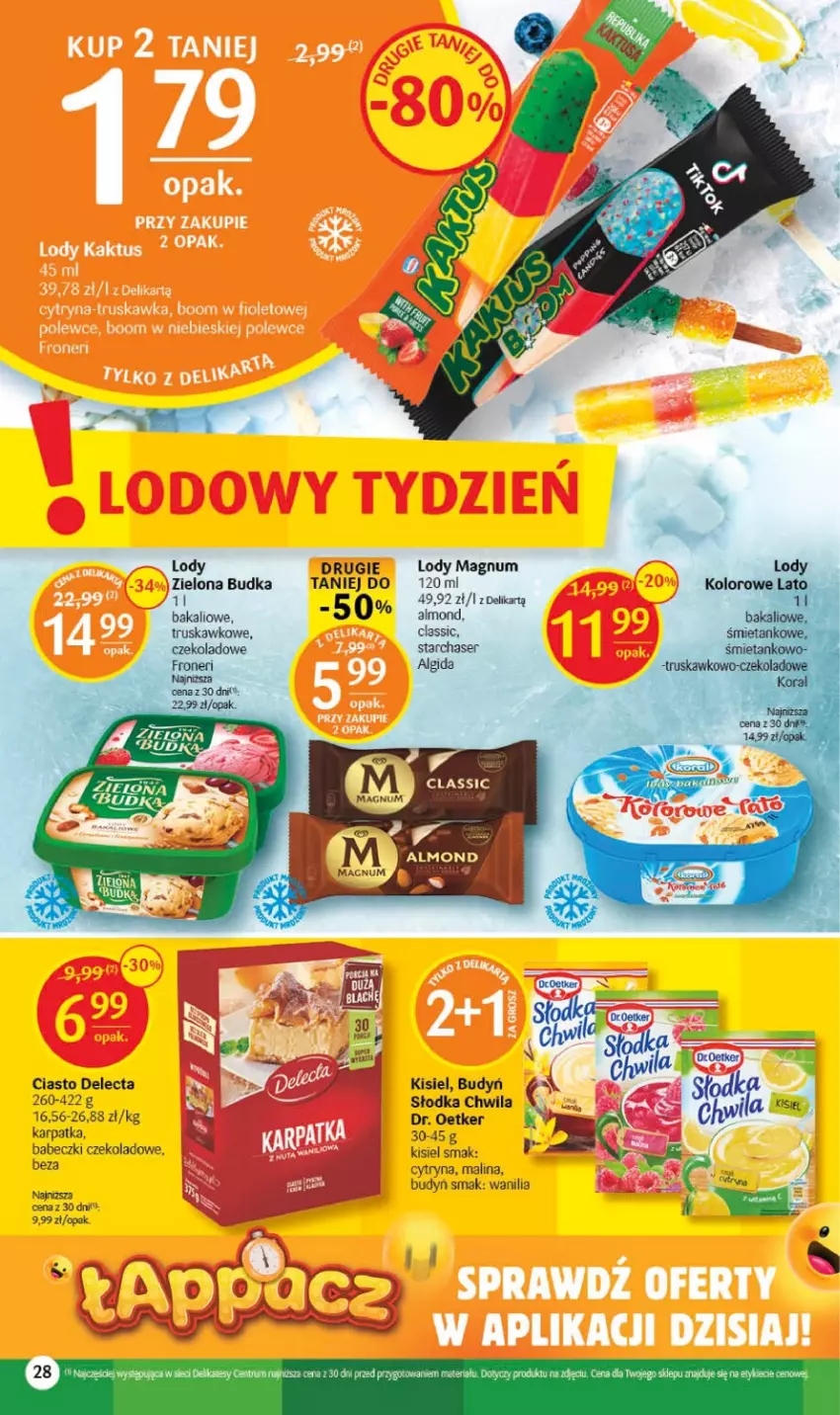 Gazetka promocyjna Delikatesy Centrum - Gazetka DC36 - ważna 14.09 do 20.09.2023 - strona 28 - produkty: Algida, Babeczki, Budyń, Delecta, Karp, Kisiel, LG, Lody, Rum, Ser, Słodka Chwila, Zielona Budka