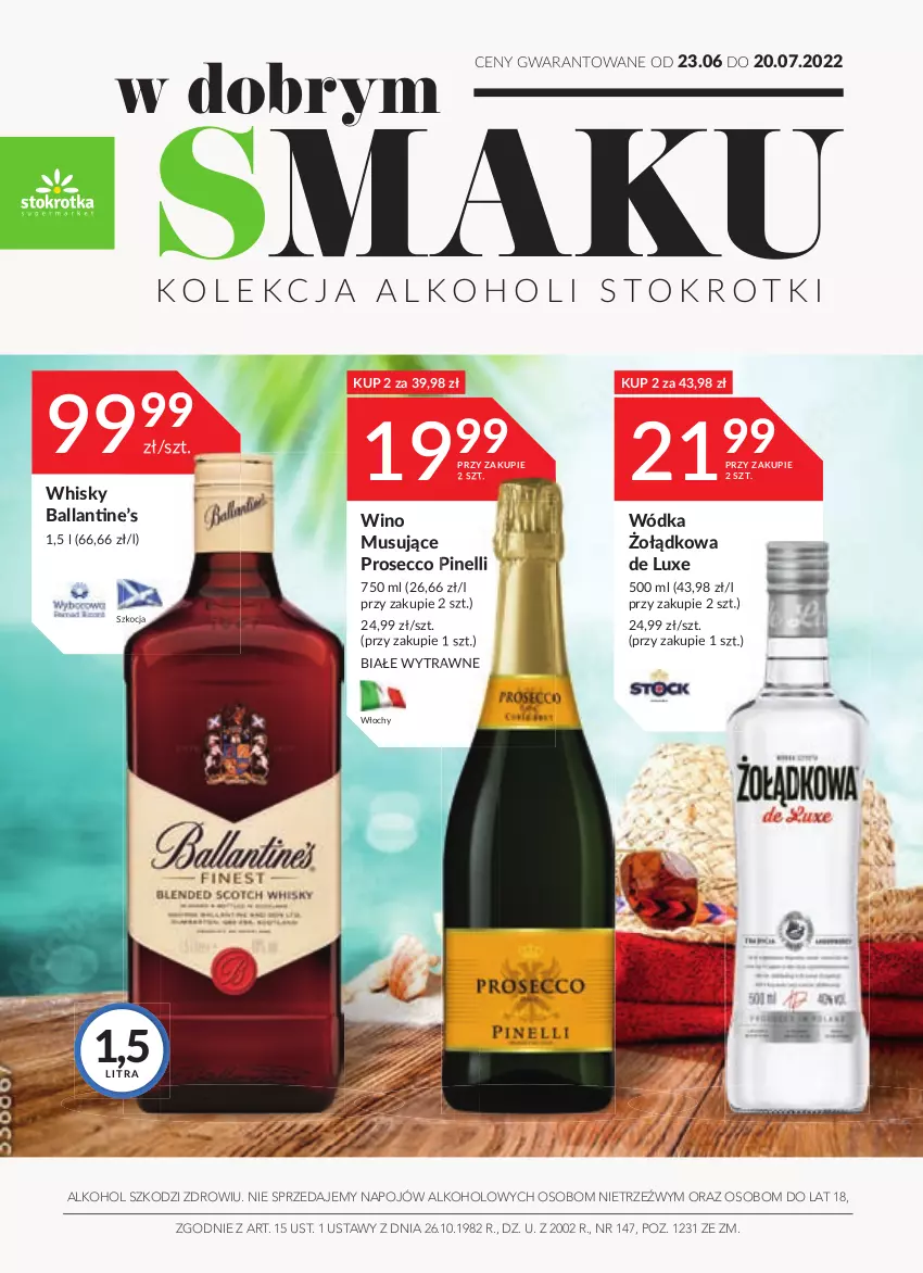 Gazetka promocyjna Stokrotka - Oferta alkoholowa - ważna 23.06 do 20.07.2022 - strona 1 - produkty: Koc, Mus, Prosecco, Whisky, Wino, Wino musujące, Wódka